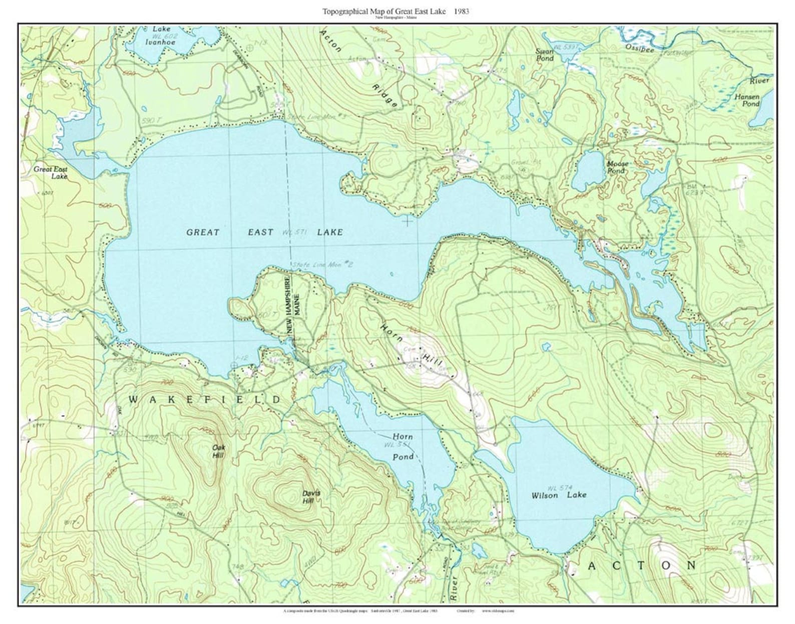 Great East Lake 1983 Old Topographic Map USGS Custom Composite Reprint