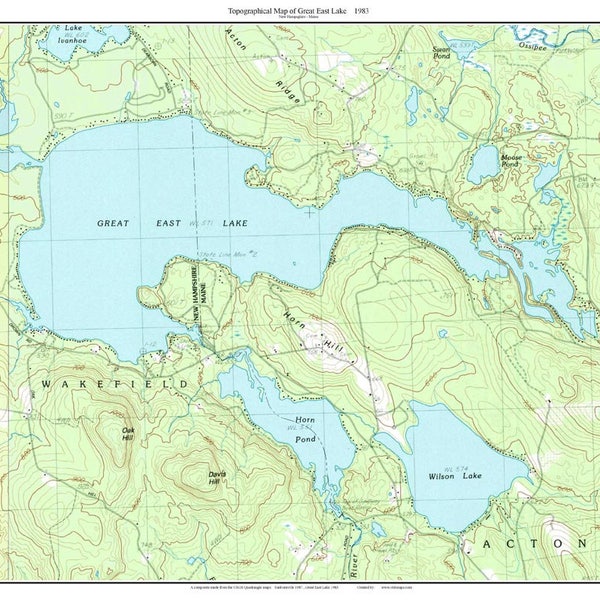 Great East Lake 1983 Old Topographic Map USGS  Custom Composite Reprint - Maine 1