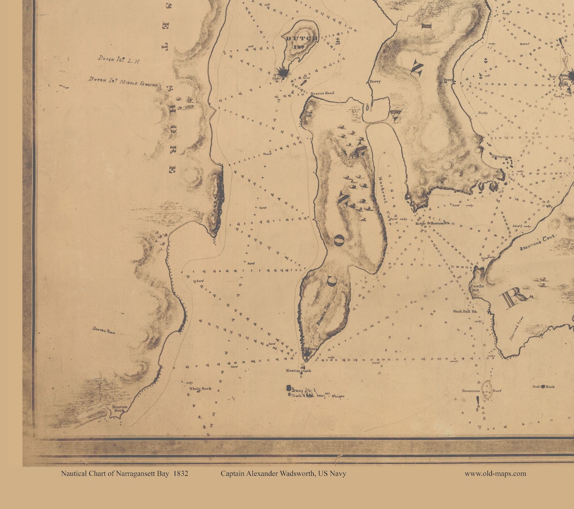 Narragansett Bay 1832 Nautical Chart Reprint RI Town/bay Etsy