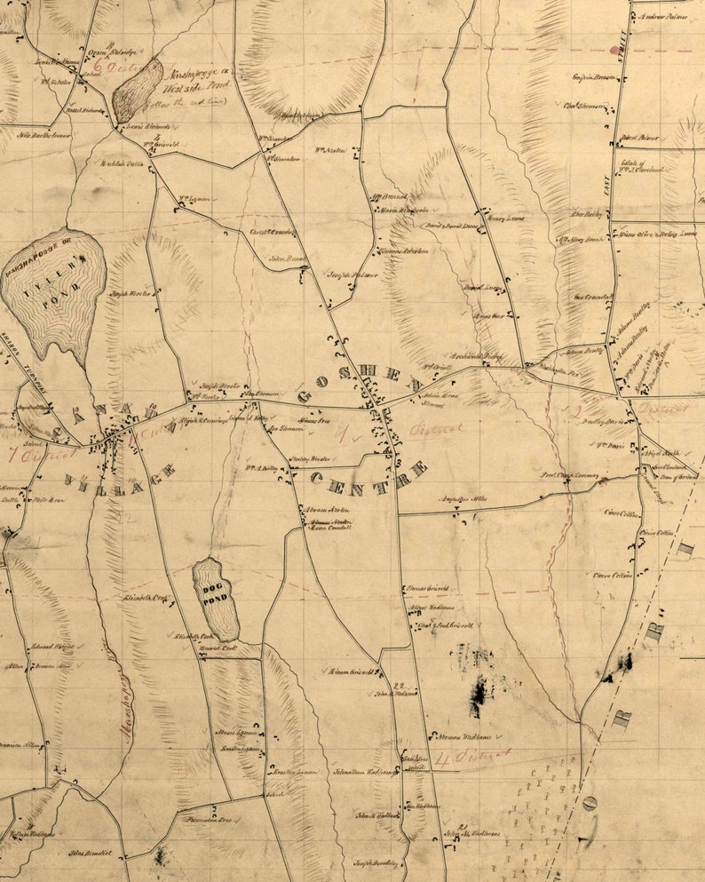 Goshen Connecticut 1852 Old Map Reprint Homeowners Names Etsy