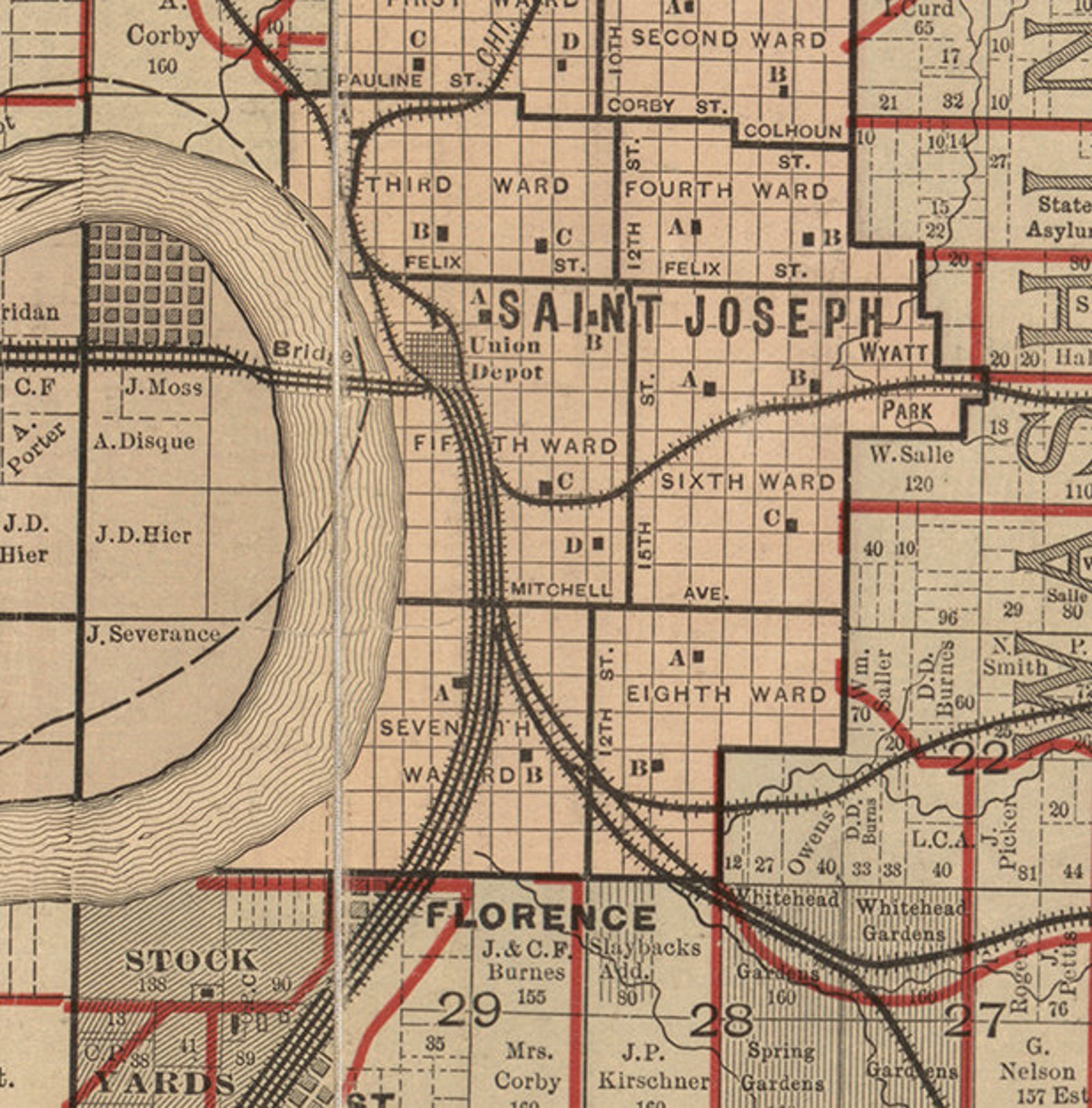 Buchanan County Missouri 1895 Old Wall Map With Landowner Etsy