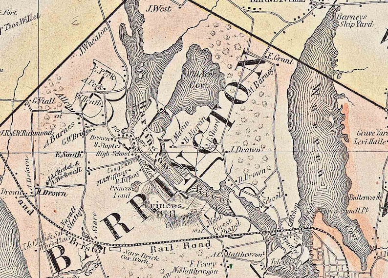 Bristol County Rhode Island 1855 Old Map Homeowner Names Etsy