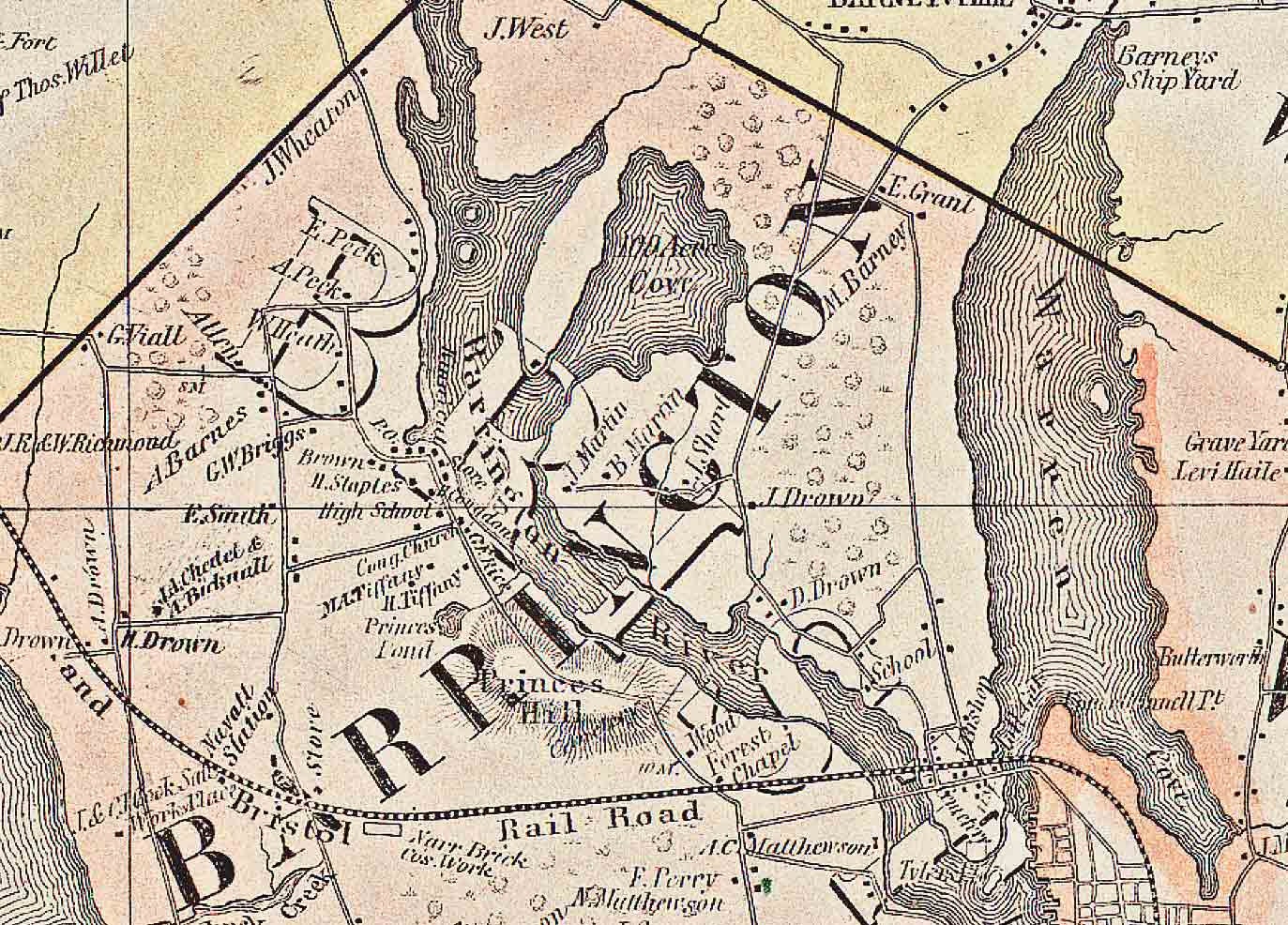 Bristol County Rhode Island 1855 Old Map Homeowner Names Etsy
