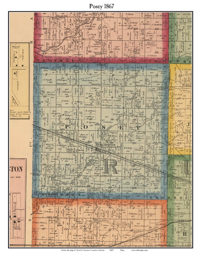 Posey 1867 Old Town Map With Homeowner Names Indiana Etsy