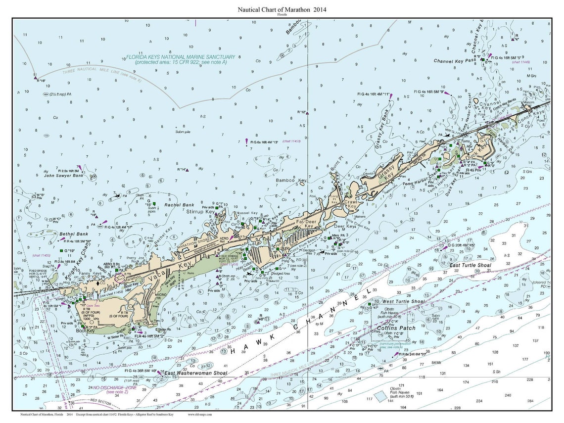Marathon 2014 Nautical Map Florida Custom Print 80000 Etsy