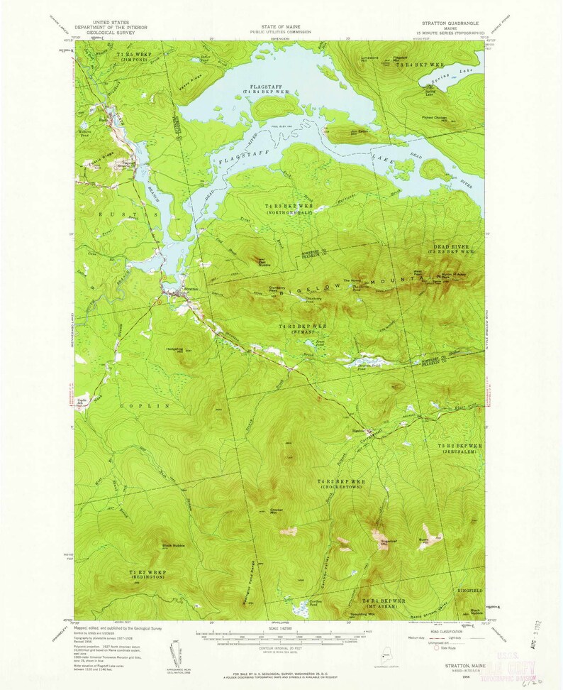 Stratton 1956 (1962) Old Topo Map - Flagstaff Lake - Bigelow Mountain ...