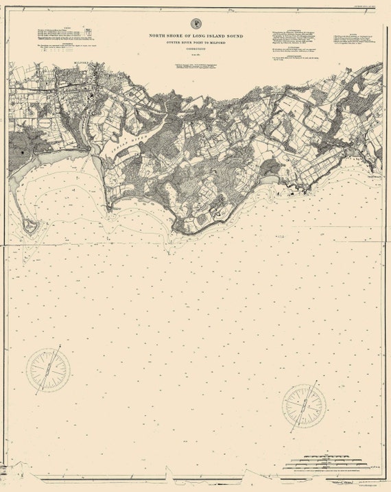 Antique 1895 nautical CHART Long Island Sound CT NY
