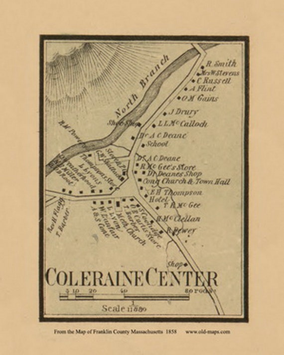 Colrain Center 1858 Old Town Map With Homeowner Names Etsy