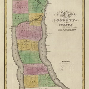 Seneca County 1829 Lot Lines Cayuga Lake Seneca Lake Old Ferry Routes Old Map Reprint Burr Atlas New York