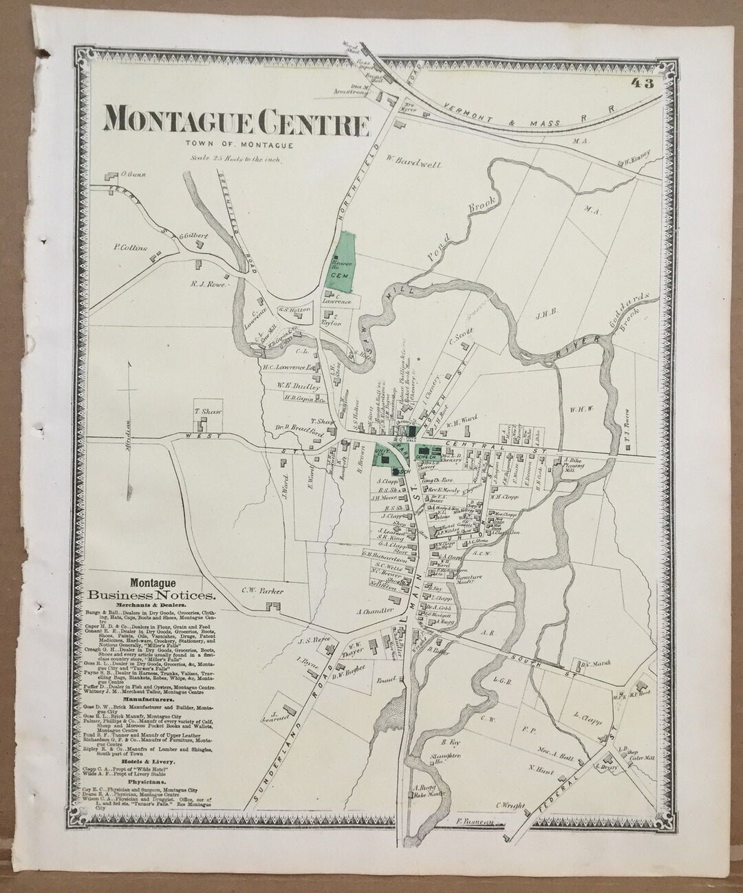 Montague Center Massachusetts 1871 Map Original From Beers Etsy UK