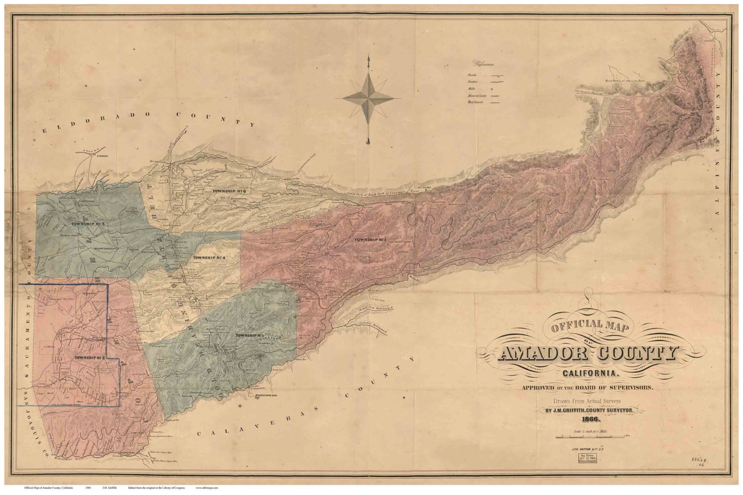 Amador County California 1866 Old Wall Map Reprint with Etsy