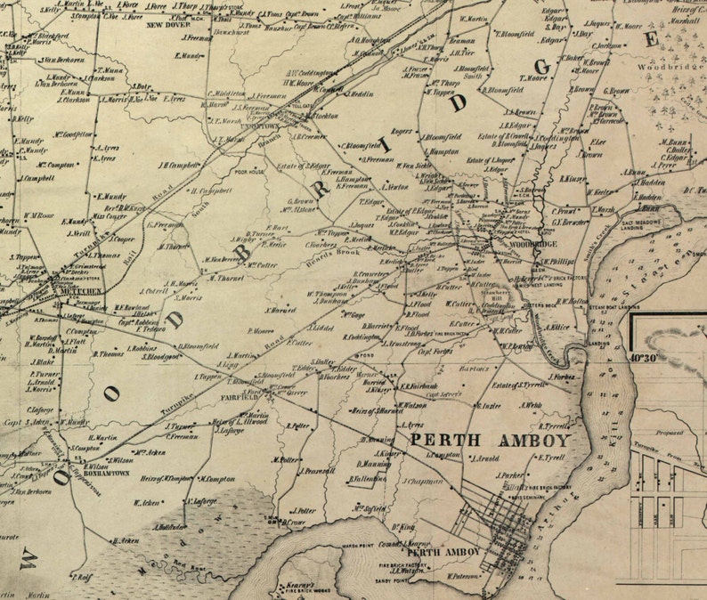 Middlesex County New Jersey 1850 Old Wall Map Reprint With Etsy UK