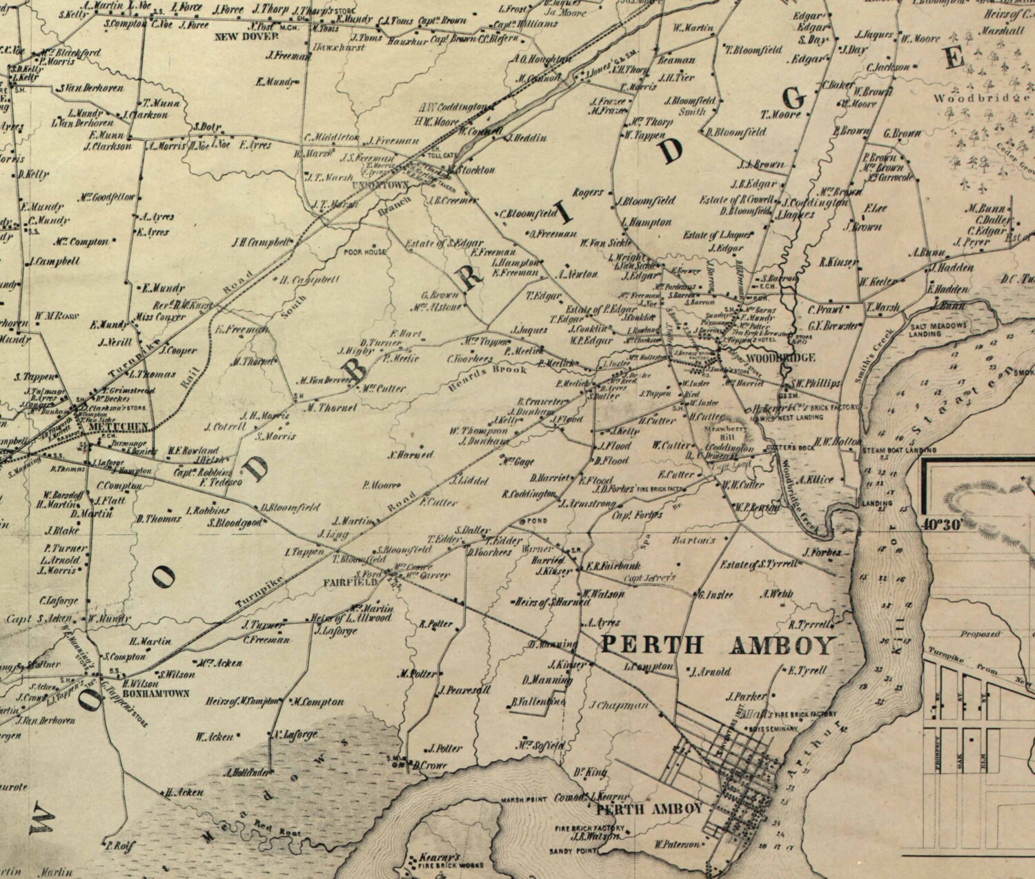 Middlesex County New Jersey 1850 Old Wall Map Reprint With Etsy