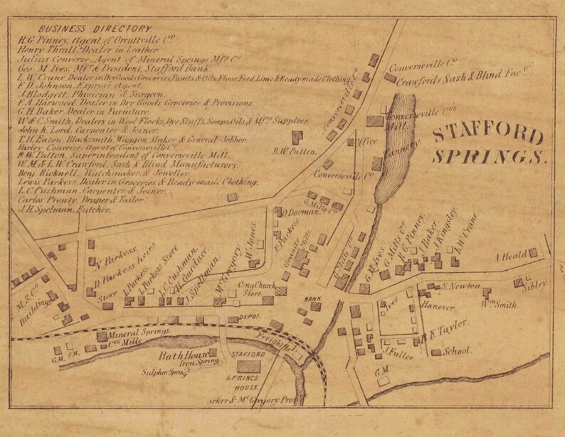 Tolland County Connecticut 1857 Old Wall Map Reprint With Etsy
