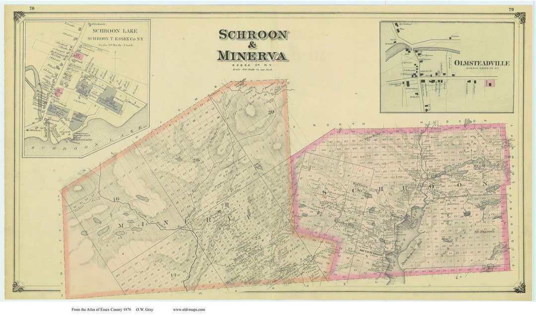 Schroon & Minerva New York 1876 Map Reprint Essex Co NY Etsy