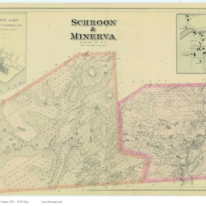 Schroon & Minerva New York 1876 Map - Reprint - Essex Co NY Atlas