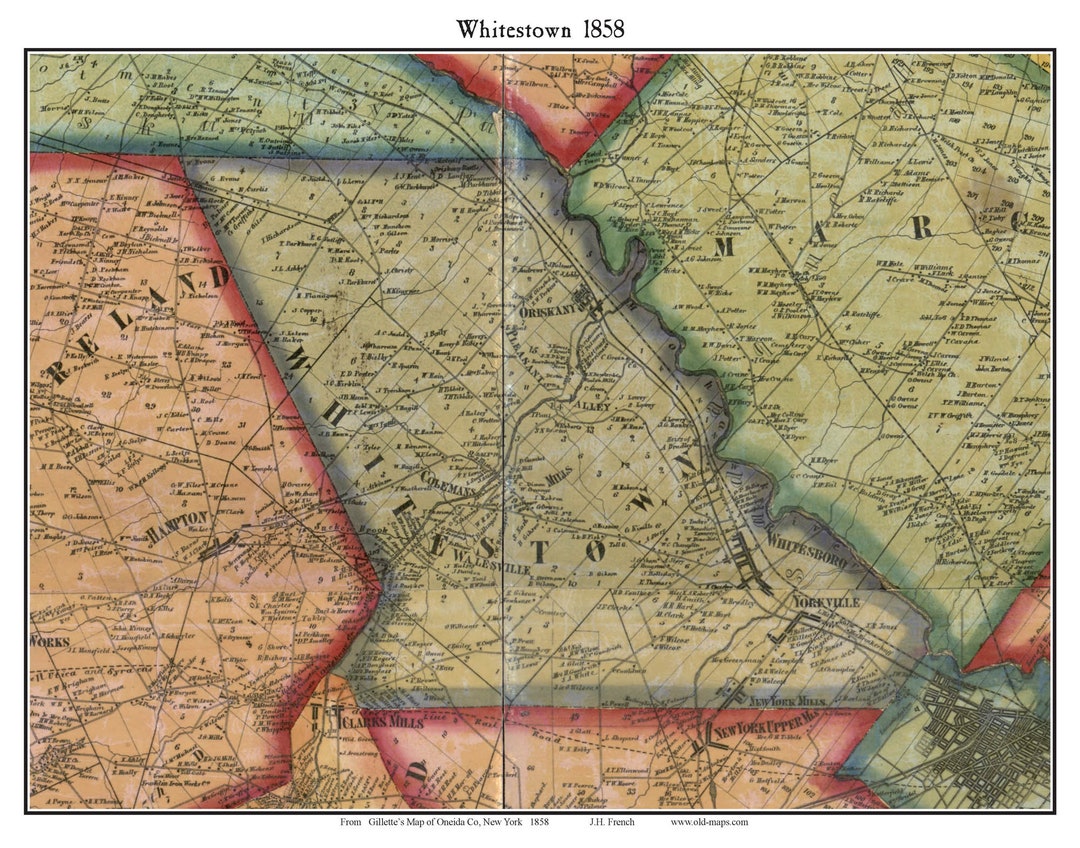 Whitestown 1858 Old Town Map With Homeowner Names New York Reprint
