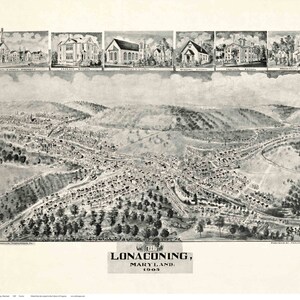 Lonaconing, Maryland - 1905  - Birds Eye View Old Map Reprint