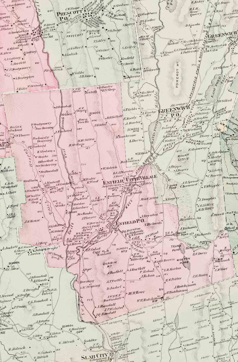 Quabbin 1870s Map of Lands Now Covered by Quabbin Reservoir Etsy