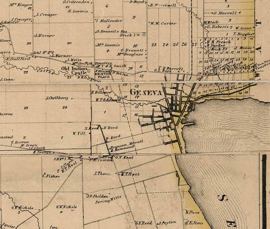 Ontario County New York 1859 Wall Map With Homeowner Names Etsy