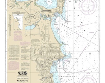 Marquette and Presque Isle Harbors 2014 - Lake Superior - Michigan Nautical Map Reprint  - Harbors small 935