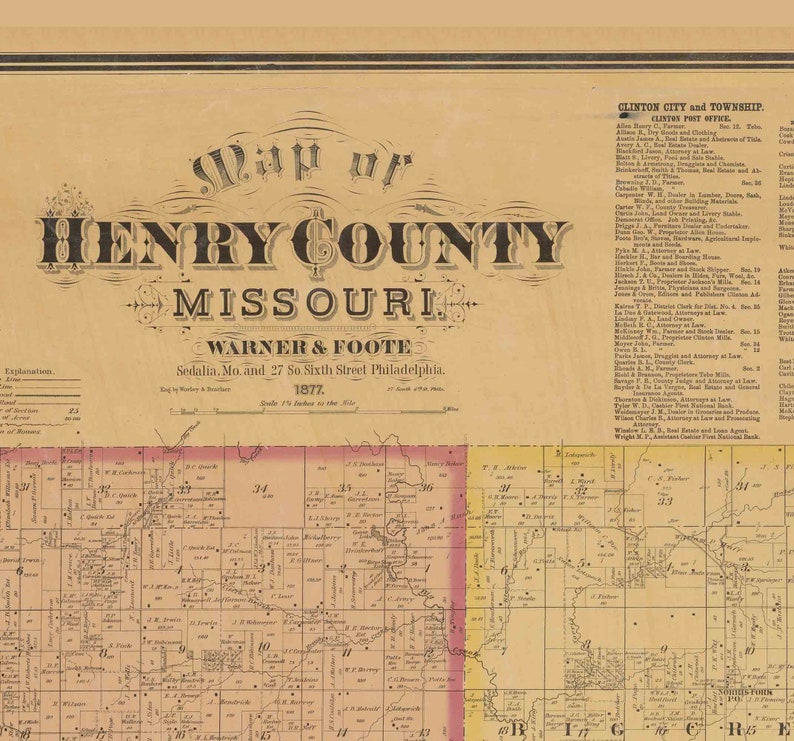Henry County Missouri 1877 Old Wall Map With Landowner & Etsy