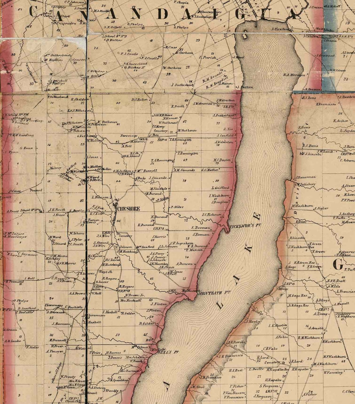 Ontario County New York 1859 Wall Map With Homeowner Names Etsy