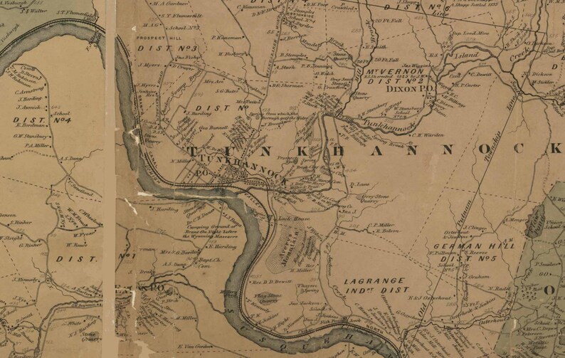 Wyoming County Pennsylvania Ca. 1869 Wall Map With Homeowner - Etsy