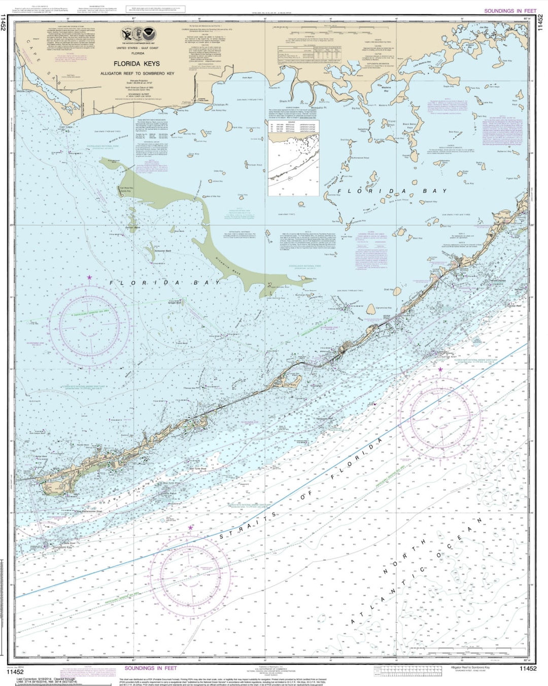 Florida Keys - Alligator Reef to Sombrero Key 2014 - Nautical Map Vaca ...