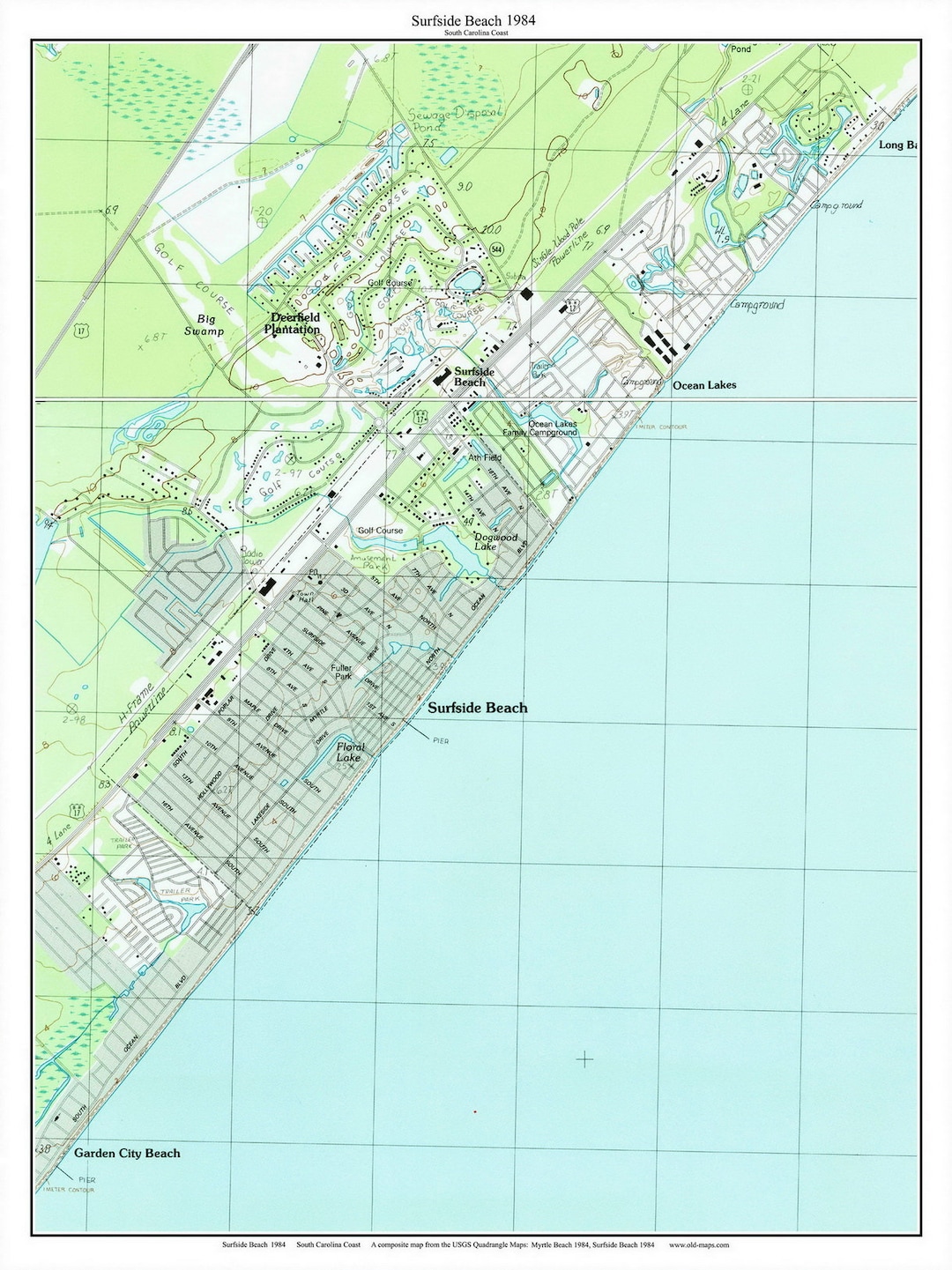 Surfside Beach 1943-1984 Map Reprint - 7x7 Old Topographic USGS Custom ...
