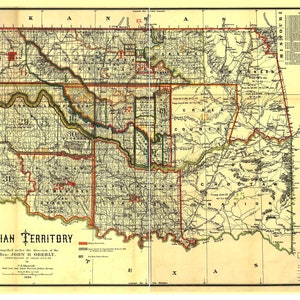 Oklahoma Indian Territory 1889 Oberly Old Map- State Reprint
