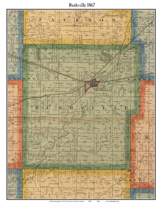 Rushville 1867 Old Town Map With Homeowner Names Indiana Etsy