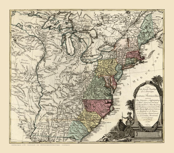 English America 1780 Map - Colonial USA Map Reprint Lotter (french