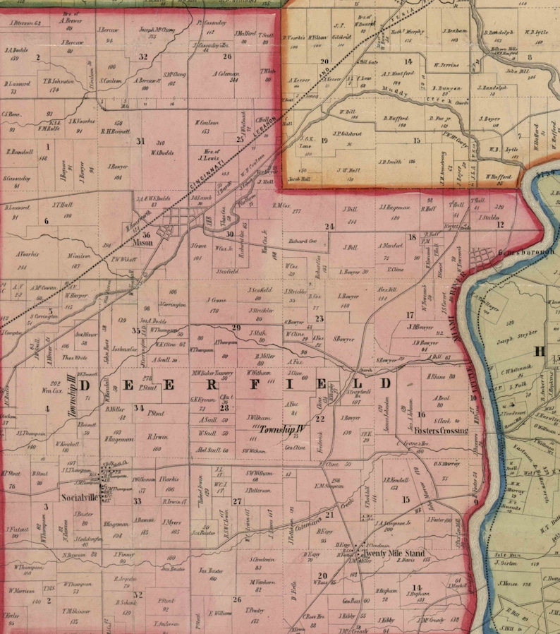 Warren County Ohio 1856 Old Wall Map Reprint With Homeowner Etsy