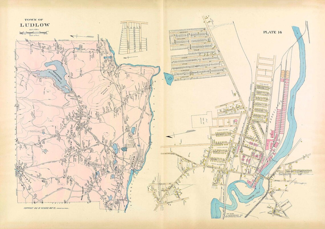 Ludlow 1912 Old Town Map Reprint Hampden County Etsy