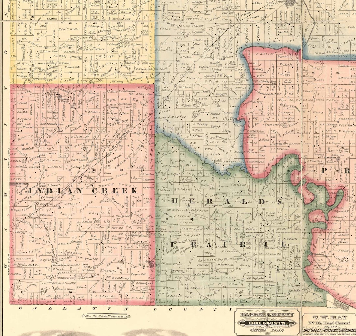White County Illinois 1871 Old Wall Map Reprint with Homeowner Etsy
