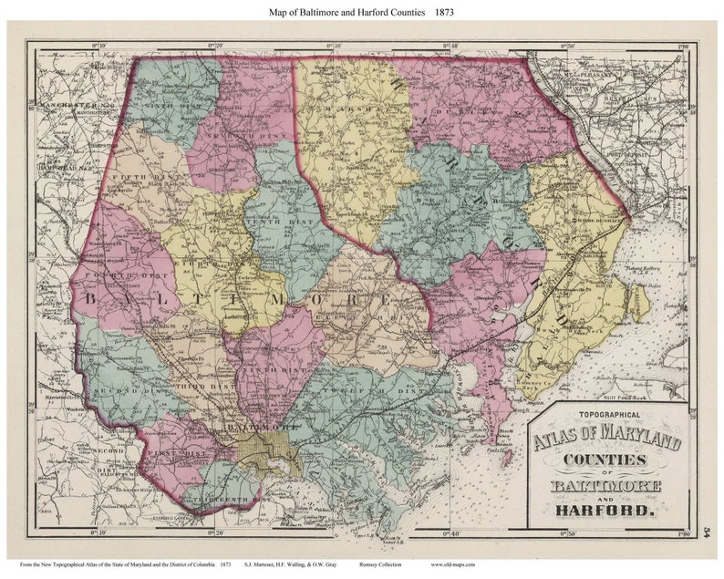 Baltimore and Harford Counties 1873 Map Maryland State Atlas Etsy