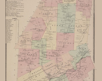 Ostego 1868 Old Town Map Reprint Otsego County, New York, Homeowner Names, Genealogy  NY Atlas #16