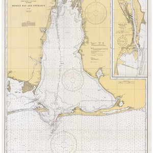 Mobile Bay 1933 Nautical Old Map Reprint - Alabama - Fairhope Bon Secour Bay Dauphin Island 80000 AC Chart 1266