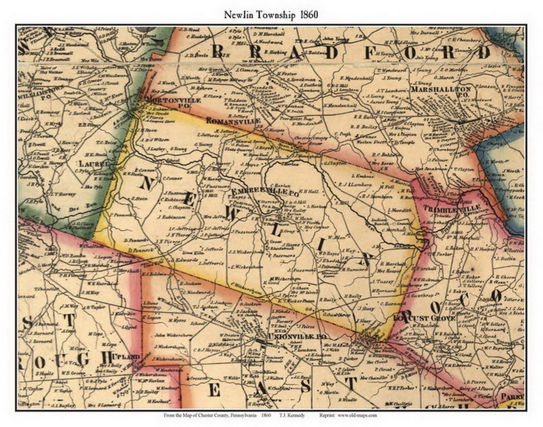 Newlin 1860 Old Town Map With Homeowner Namesembreeville Mortonville
