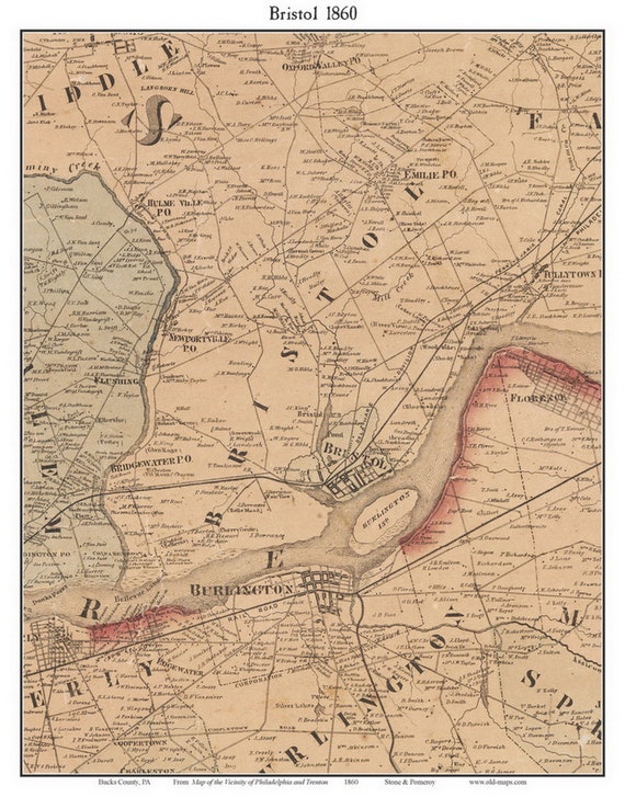 Bristol 1860 Old Town Map With Homeowner Names Pennsylvania Etsy