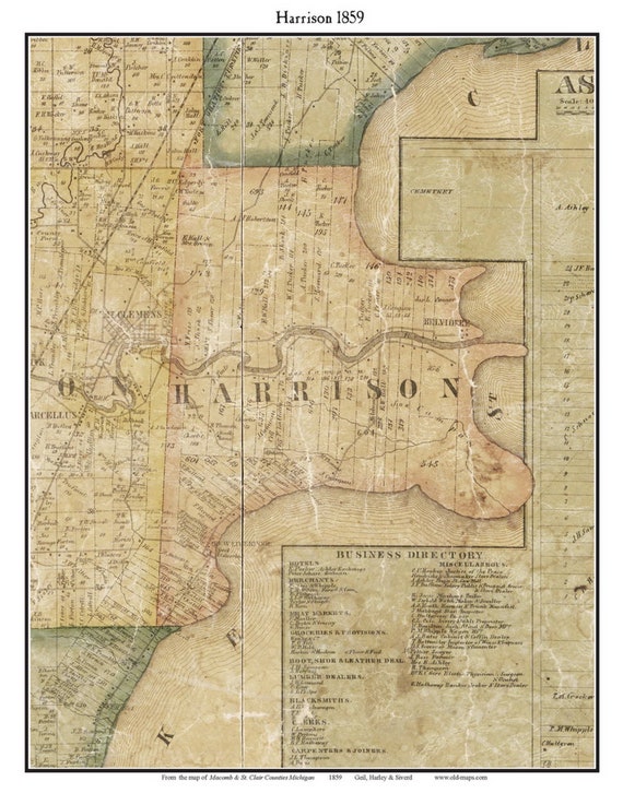 Harrison 1859 Old Town Map With Homeowner Names Michigan Etsy