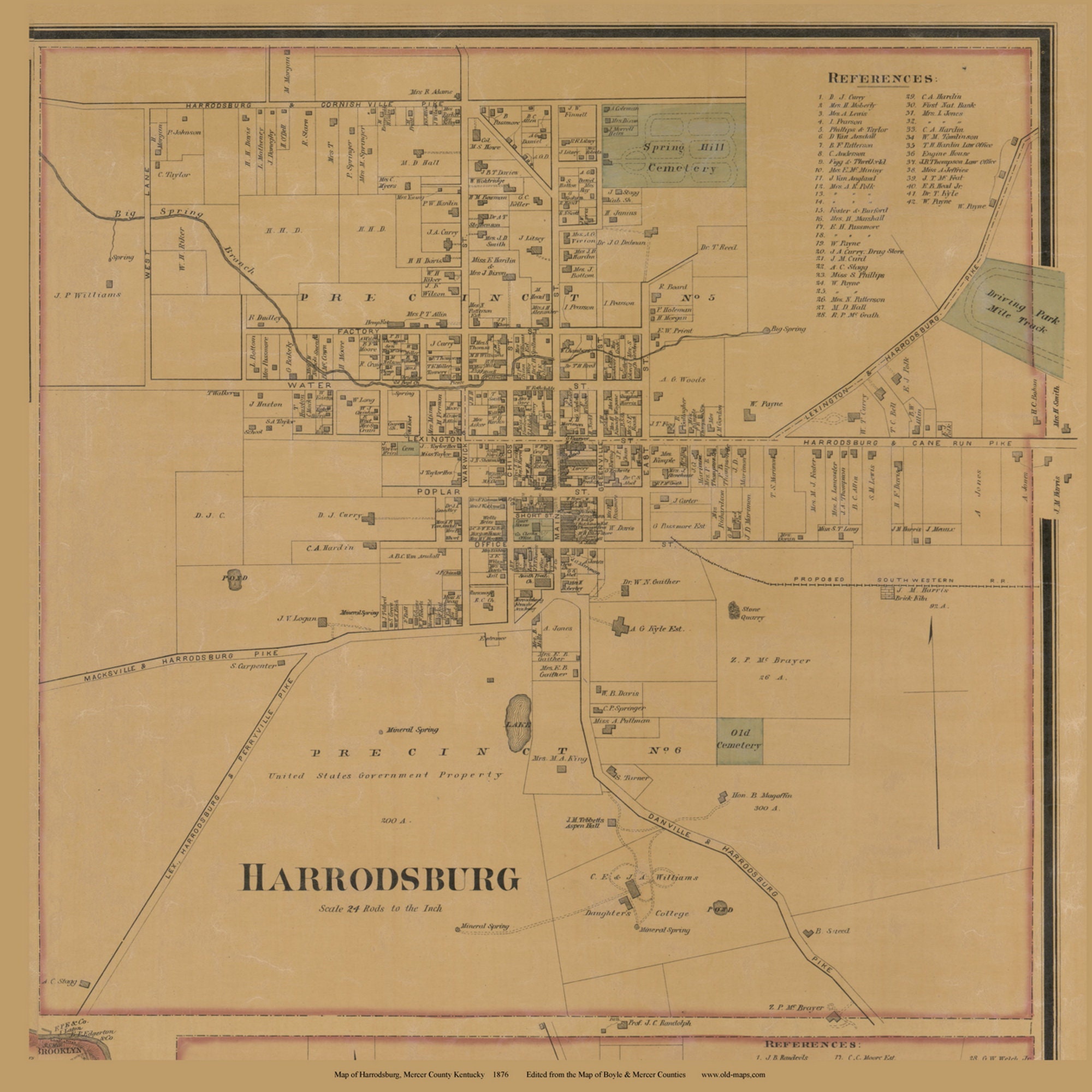Harrodsburg Village 1876 Old Town Map With Homeowner Names