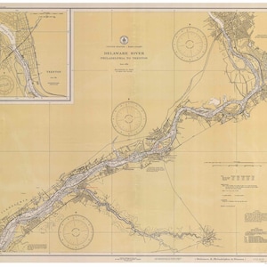 Delaware River - Philadelphia to Trenton - 1935 Nautical Map - New Jersey Harbors 2 296 Reprint
