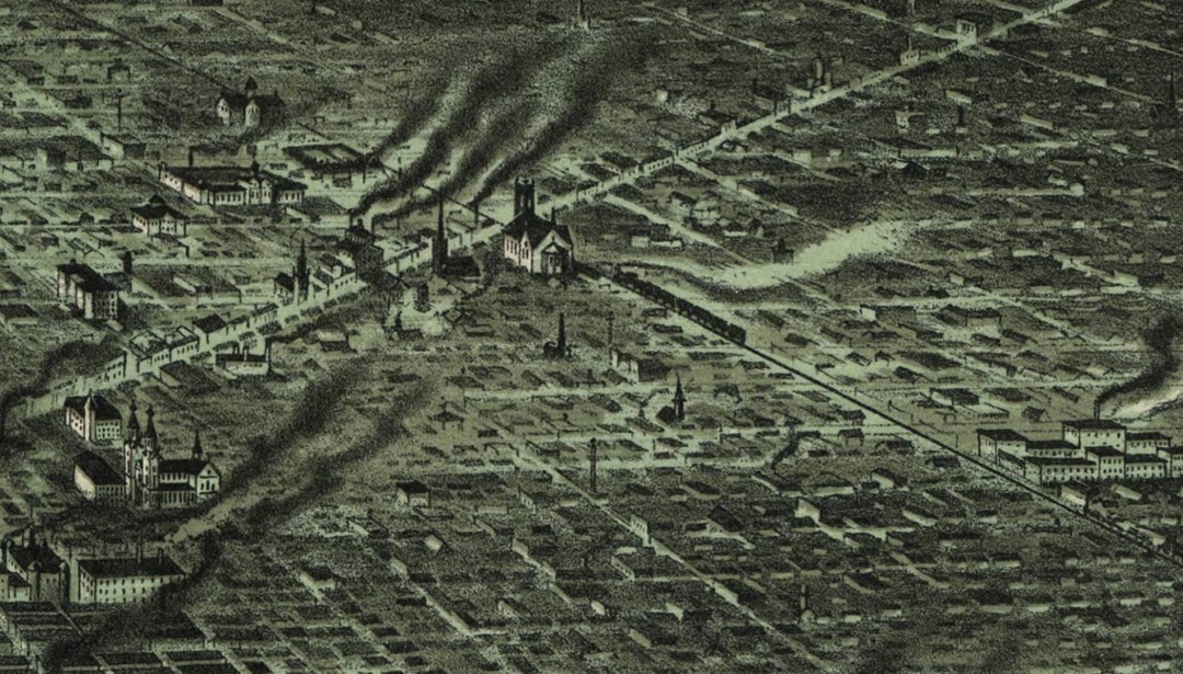 Detroit Michigan 1889 Birds Eye View Calvert Litho. Co. Reprint Etsy