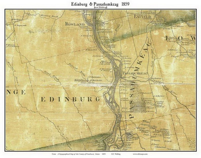 Edinburg Passadumkeag 1859 Old Town Map With Homeowner Names Etsy
