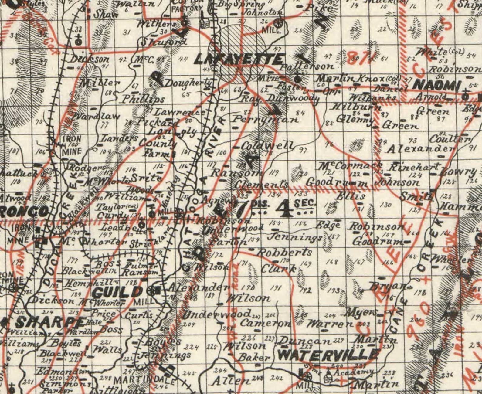 Walker County Old 1893 Map Wall Map With Homeowner Etsy