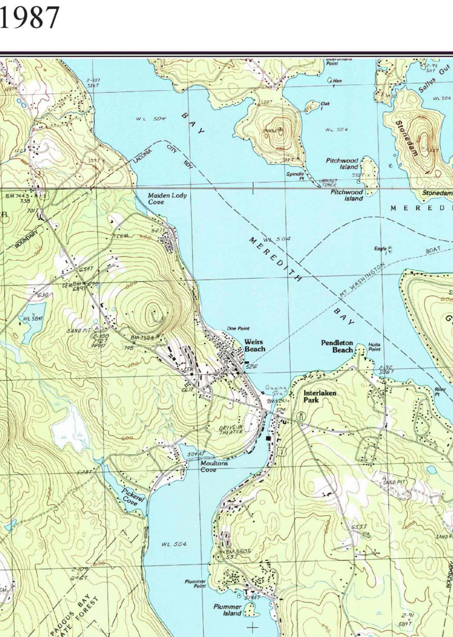 Lago Winnisquam 1987 USGS antiguo mapa topográfico Etsy