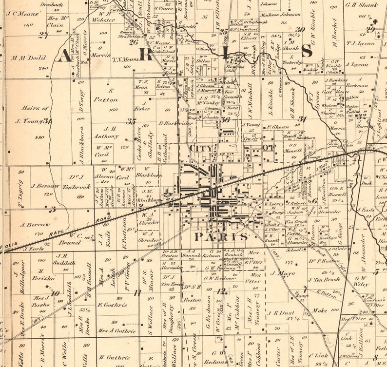 Edgar County Illinois 1870 Old Wall Map Reprint With Etsy