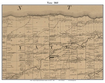 Yates 1860 Old Town Map with Homeowner Names New York - Reprint Genealogy Orleans County NY TM